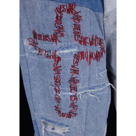 Who Decides War by MRDR BRVDO Unified Embroidered Jeans 30 Mens Blue $675 - Picture 6 of 16